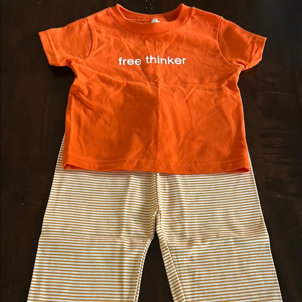 Orange 'Free Thinker' T-Shirt with Striped Pants